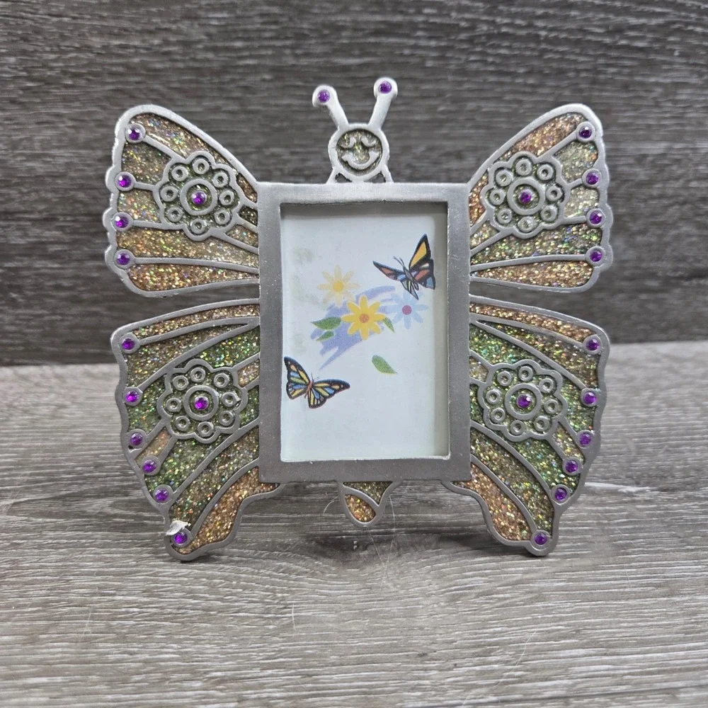 Pewter Butterfly Glitter Rhinestone Tabletop Mini Picture Frame 5x5